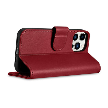 iCarer Wallet Case 2in1 etui iPhone 14 Pro skórzany pokrowiec z klapką Anti-RFID czerwony (WMI14220726-RD)