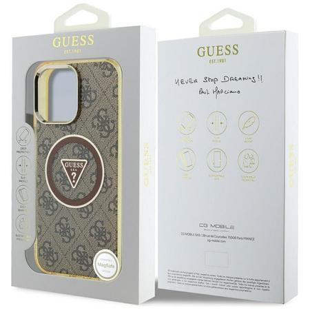 GUESS futerał do IPHONE 16 Pro Max kompatybilny z MagSafe GUHMP16XHG4PRTGW (IML Metal Glitter 4G Circle Triangle) brązowy