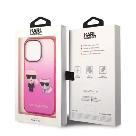 Oryginalne Etui IPHONE 14 PLUS Karl Lagerfeld Hardcase Gradient Ikonik Karl & Choupette (KLHCP14MTGKCP) różowe