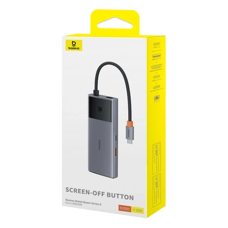 USB-HUB 6in1 Baseus Metal Gleam Series II USB-A/USB-C/USB-C PD/HDMI/RJ45/SD/TF – schwarz