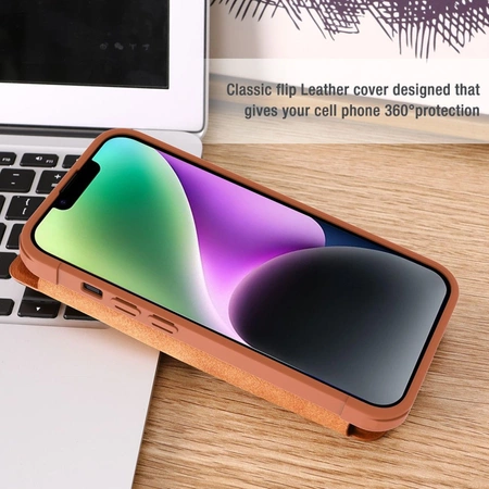 Nillkin Qin Leder Pro Hülle iPhone 14 Plus Kamera Cover Holster Cover Flip Case Schwarz