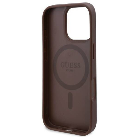 Original Handyhülle IPHONE 16 PRO MAX Guess Hardcase 4G Flowers Print MagSafe (GUHMP16XP4ROPEMCW) braun