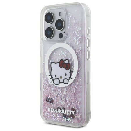 Original Case IPHONE 16 PRO Hello Kitty Hardcase Liquid Glitter Sweet Kitty Bows MagSafe (HKHMP16LLSWKH) white