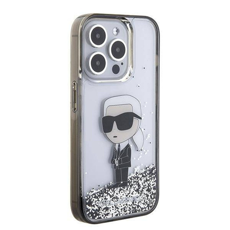 Karl Lagerfeld Liquid Glitter Ikonik Hülle für iPhone 15 Pro – transparent