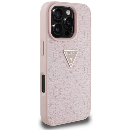 Etui IPHONE 16 PRO Guess Hot Stamp 4G Pattern Triangle Metal Logo różowe
