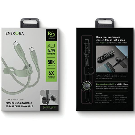 ENERGEA kabel Flow USB-C - USB-C1.5m zielony/geen 240W 5A PD Fast Charge