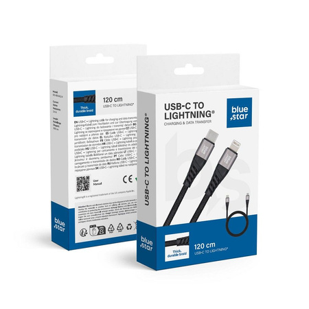 Kabel Blue Star z oplotem ze złączem USB C do Lightning 2,4A