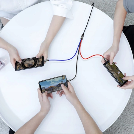 Baseus Three Primary Colors kabel 3w1 USB - micro USB / Lightning / USB-C w nylonowym oplocie 3.5A 1,2M czarny (CAMLT-BSY01)