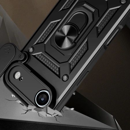 Etui Hybrid Armor Camshield na iPhone 17 Air pancerne z podstawką i osłoną aparatu - czarne