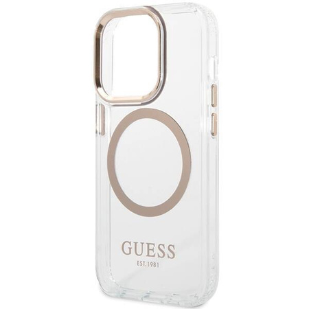Oryginalne Etui IPHONE 15 PRO MAX Guess Hard Case Metal Outline Magsafe złote