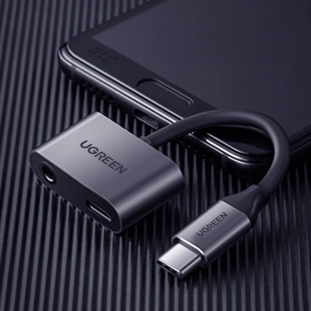 Ugreen adapter przejściówka rozdzielacz słuchawkowy USB Typ C - USB Typ C / 3,5 mm mini jack 1,5A szary (50596)