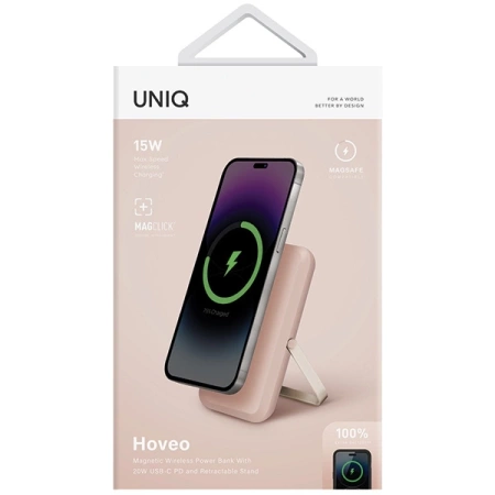 Powerbank UNIQ Hoveo magnetyczny 5000mAh USB-C 20W PD - różowy