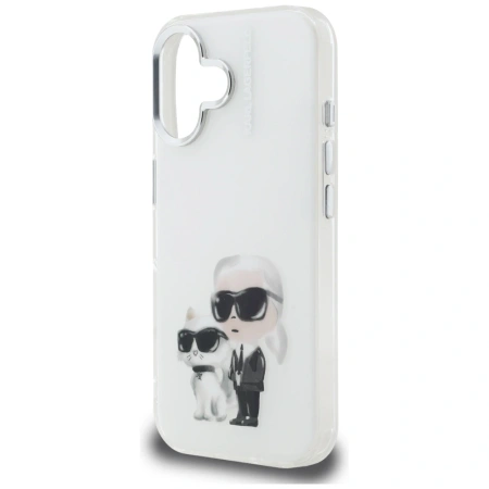 Etui Karl Lagerfeld IML Aquarelle Karl & Choupette & Logo na iPhone 16 - białe