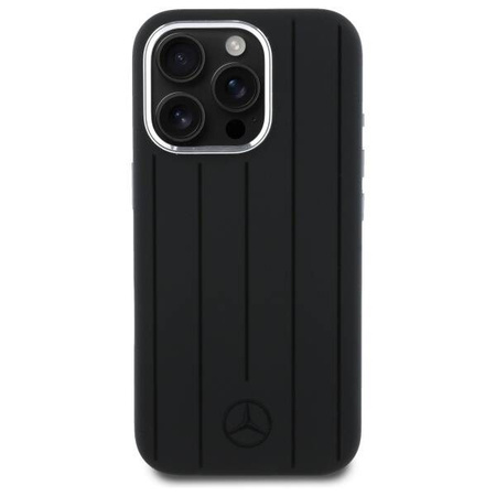 Original Handyhülle IPHONE 16 PRO MAX Mercedes Hardcase Silicone Vertical Tonal Stripes MagSafe (MEHMP16X23SUVSK) schwarz