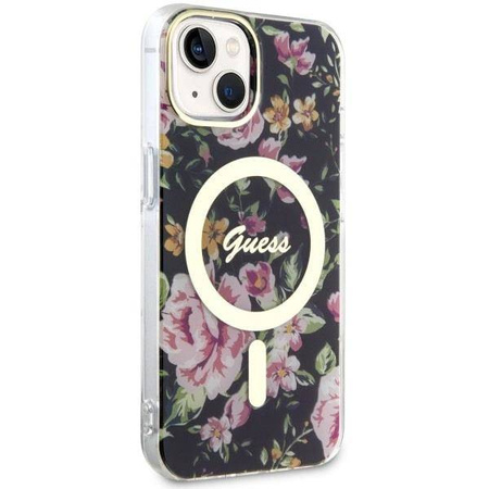 Guess GUHMP14MHCFWSK iPhone 14 Plus 6,7" schwarz/schwarz Hardcase Flower MagSafe