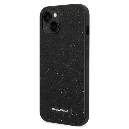Original Handyhülle IPHONE 14 PLUS Karl Lagerfeld Hardcase Glitter Plaque Logo (KLHCP14MG2ELK) schwarz