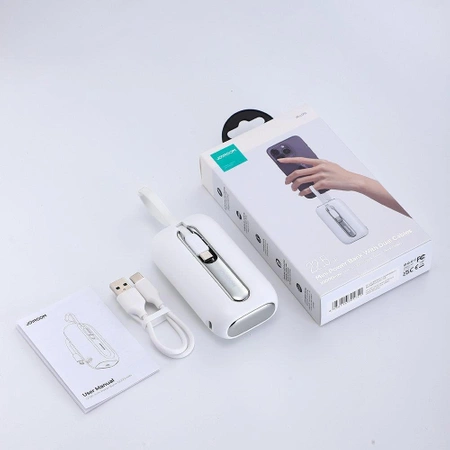 Joyroom Mini-Powerbank 10000 mAh Colourful Series 22,5 W mit 2 integrierten USB-C- und Lightning Kabeln weiß (JR-L012)