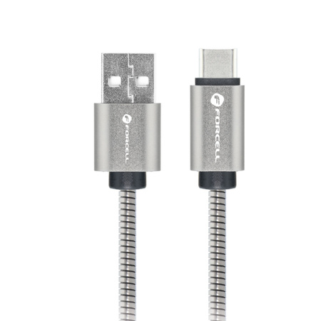 Kabel USB A do USB C Forcell F-Energy QC4.0 3A 66W Metal 2 m C234 srebrny