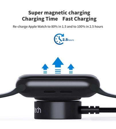 Choetech T319 MFI 5W kabelloses Ladegerät für Apple Watch + USB-C-Kabel – Schwarz