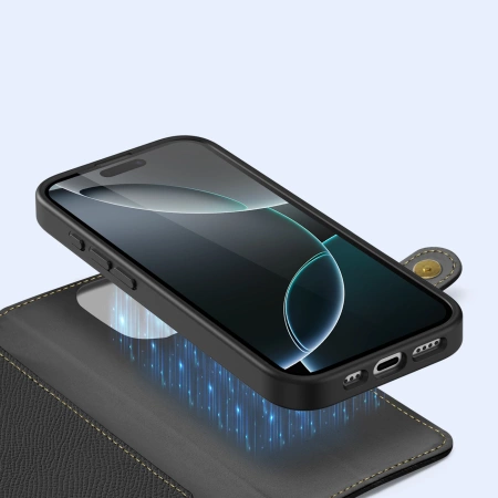 Etui skórzane Dux Ducis Lawa na iPhone 16 Pro - czarne