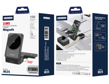 JELLICO 3in1 kabellose Ladegerät W25 15W schwarz