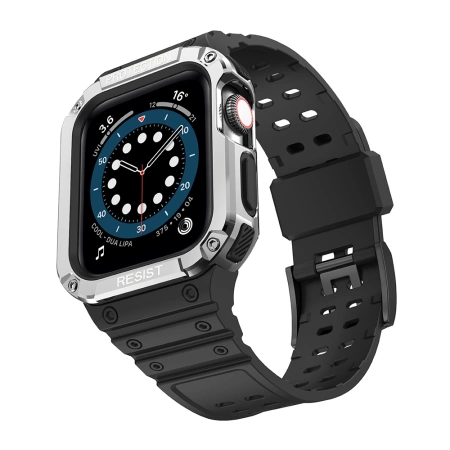 Protect Strap Band für Apple Watch 38/40/41mm Panzergehäuse Armband - Schwarz, Silber