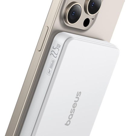 Baseus Powerbank magnetyczny Airpow ? Qi2 10000mAh 22.5W Biały (z kablem ładującym Simple Series Type-C do Type-C (20V/3A) 30 cm)