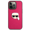Original Case IPHONE 13 PRO Karl Lagerfeld Hardcase Leather Ikonik Karl`s Head Metal (KLHCP13LPKMP) pink