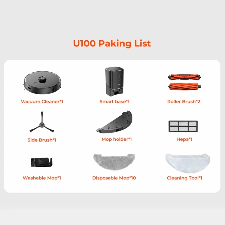 Robot sprzątający odkurzacz UWANT U100 z funkcją mopa + stacja ładująca / czyszcząca - czarny