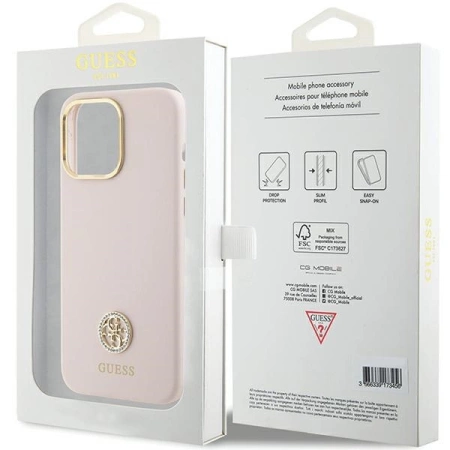 Guess Silicone Logo Strass 4G Case für iPhone 15 Pro Max - Rosa