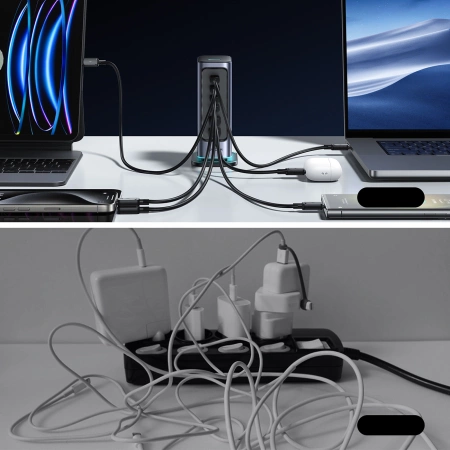 Joyroom JR-TCM02 Multiport GaN Ladegerät 65W EU 4x USB-C 2x USB-A - Dunkelgrau