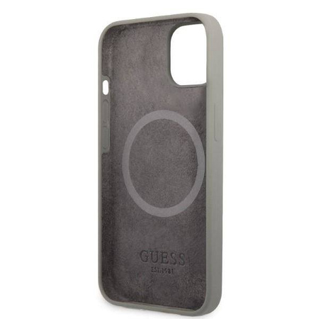 Oryginalne Etui IPHONE 13 MINI Guess Hard Case Silicone Logo Plate MagSafe (GUHMP13SSPLG) szare