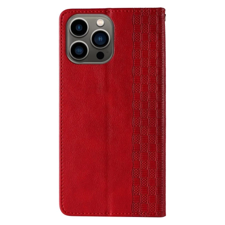 Magnet Strap Case iPhone 14 Plus Hülle mit Flip Wallet Mini Lanyard Ständer Rot