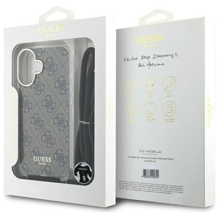 Original Handyhülle IPHONE 16 Guess Hardcase Crossbody Cord 4G Print (GUHCP16SHC4SEW) braun