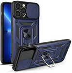 Hybrid Armor Camshield case for iPhone 13 Pro Max armored case with camera cover blue