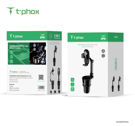 Uchwyt samochodowy T-PHOX TH-07 Z UCHWYTEM NA KUBEK CUP HOLDER BLACK