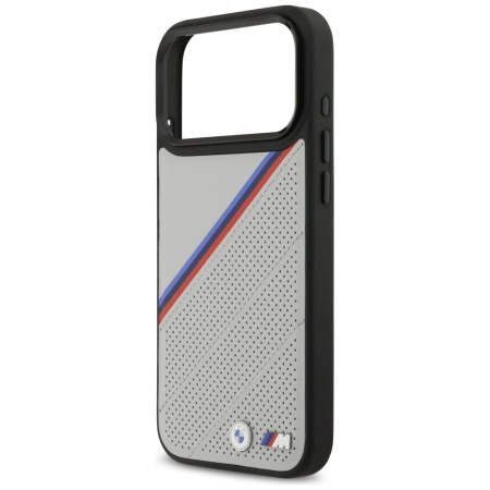 BMW M Tricolor Metal Logo MagSafe Case für iPhone 17 Pro Max – Grau