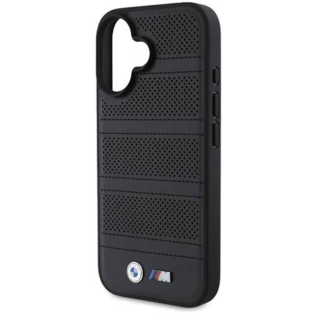 Original Handyhülle IPHONE 16 BMW Hardcase M Perforated & Stitched Line MagSafe (BMHMP16S23PUSPK) schwarz