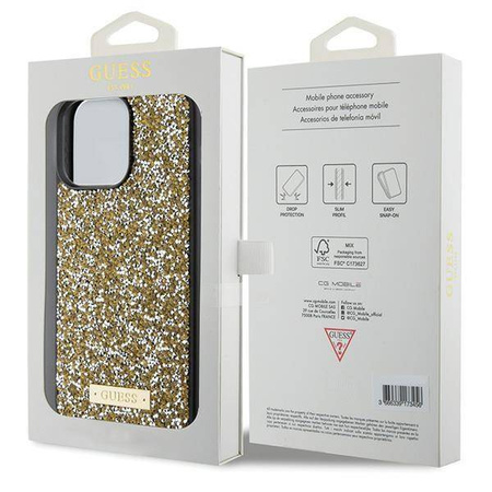 Guess nakładka do iPhone 15 Pro 6,1" GUHCP15LPFGSBSD żółta HC Rhinestone Metal Logo