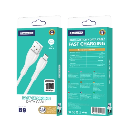 JELLICO cable B9 Micro USB 3.1A 1M White