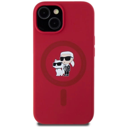 Karl Lagerfeld Silikon Karl&Choupette Heads Ring MagSafe iPhone 15 Hülle - Rot