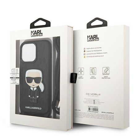 Oryginalne Etui IPHONE 13 PRO Karl Lagerfeld Hardcase Leather Monogram Patch And Cord Iconik (KLHCP13LCMNIPK) czarne