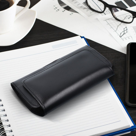 Skórzana uniwersalna kabura pozioma do paska - ROYAL / czarny - Rozmiar 3XL - do Umidigi Bison 2 Pro / GT2 Pro 5G / X10 Pro / 202 DOOGEE S98 / S96 Pro / S88 Pro / S58 Pro 6 / S40 Pro HAMMER Blade 5G / Iron 3 / Blade 3 CAT S53