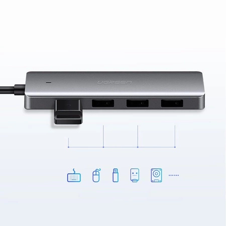 Ugreen rozdzielacz HUB USB - 4x USB 3.2 Gen 1 z portem zasilania micro USB szary (CM219 50985)