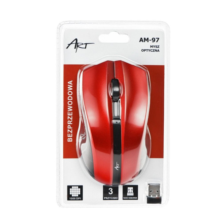 Mysz / Myszka  ART  bezprzewodowa-optyczna USB AM-97 czerwona