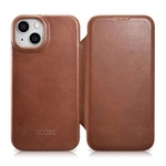 iCarer CE Oil Wax Premium Leather Folio Case skórzane etui iPhone 14 Plus z klapką magnetyczne MagSafe brązowy (AKI14220707-BN)