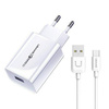 USAMS Lad. network. 1xUSB T22 18W 3A QC3.0 + USB-C cable 1m white/white (T48) T48OCLN01