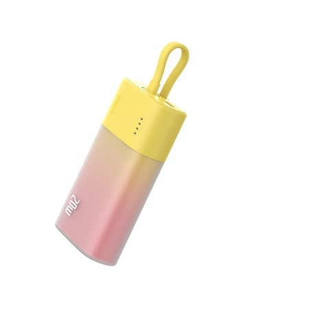 Baseus Popsicle 5200 mAh 20 W Powerbank mit integriertem Lightning Kabel (+ weißes Baseus Simple USB-C – USB-C 60 W/20 V/3 A/30 cm Kabel) – gelb-rosa