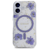 Oryginalne Etui IPHONE 16 Guess Hardcase Resin Flowers Glitter MagSafe fioletowe
