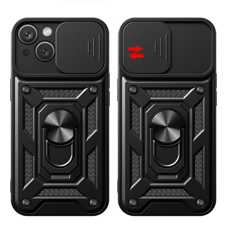 Hybrid Armor Camshield Hülle mit Ständer und Kameraabdeckung für iPhone 15 Plus – Blau